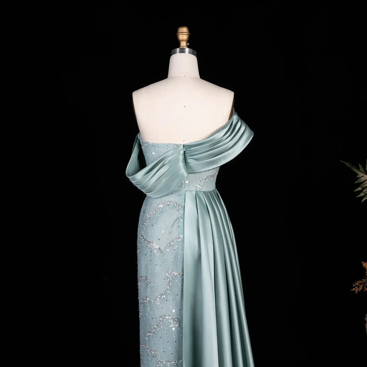 Dreamy Vow SS670 mint green off shoulder beaded column evening gown
