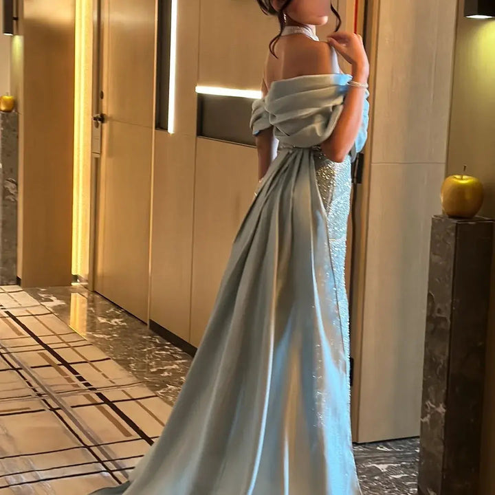 Dreamy Vow SS670 mint green off shoulder beaded column evening gown