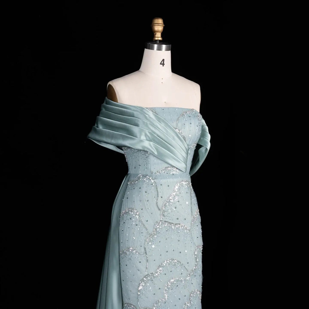 Dreamy Vow SS670 mint green off shoulder back detail