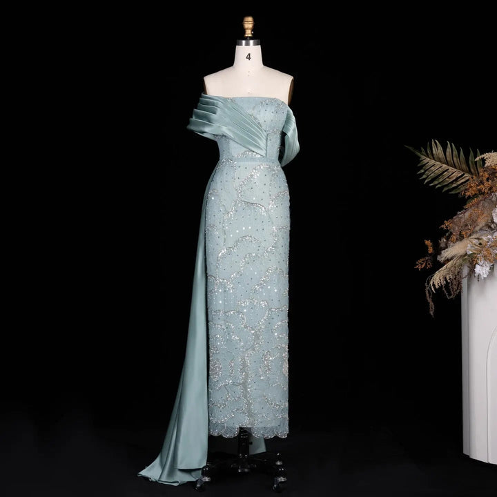 Dreamy Vow SS670 mint green off shoulder beaded column evening gown