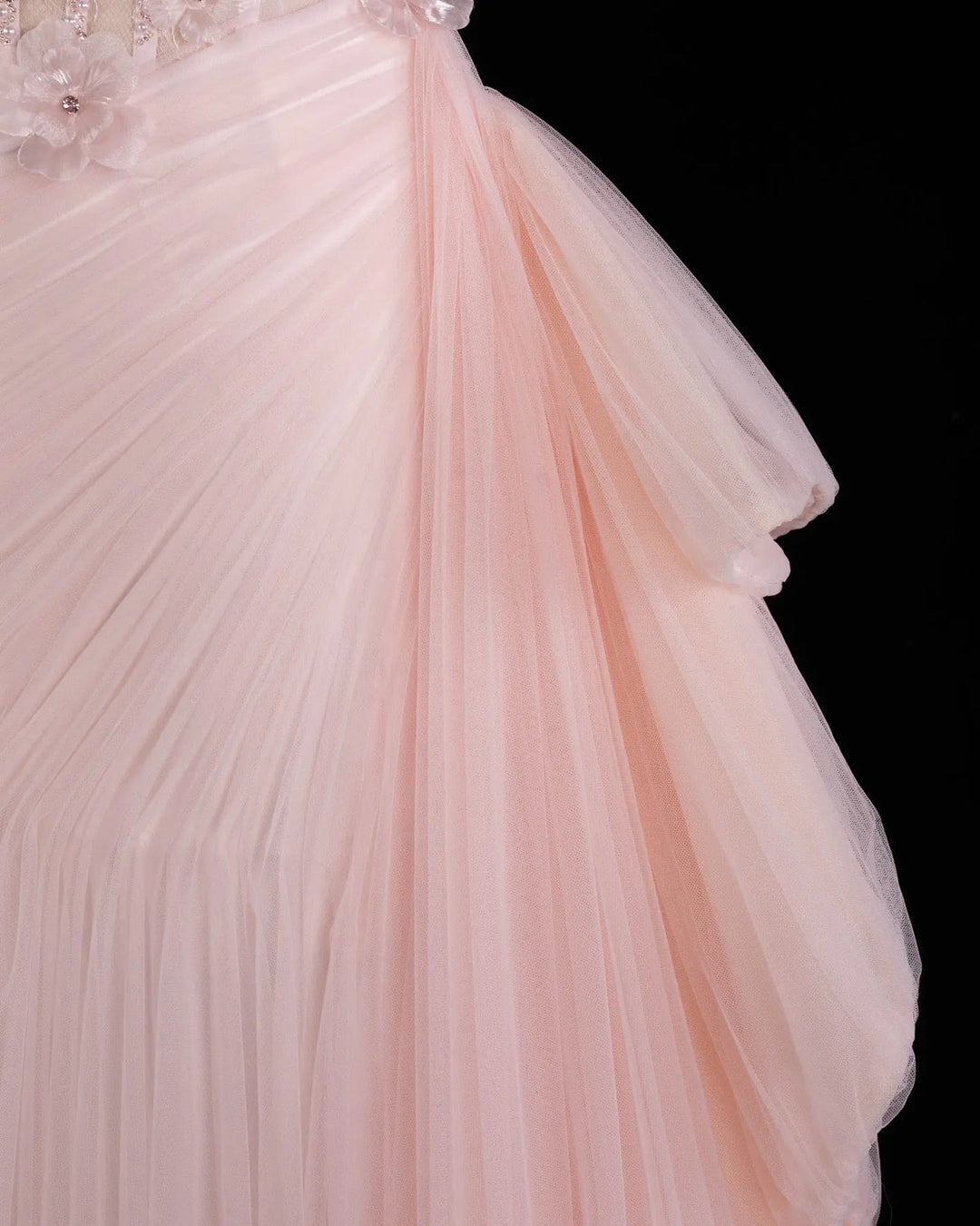 Dreamy Vow SS671 Pink floral beaded corset tulle evening gown draped skirt detail