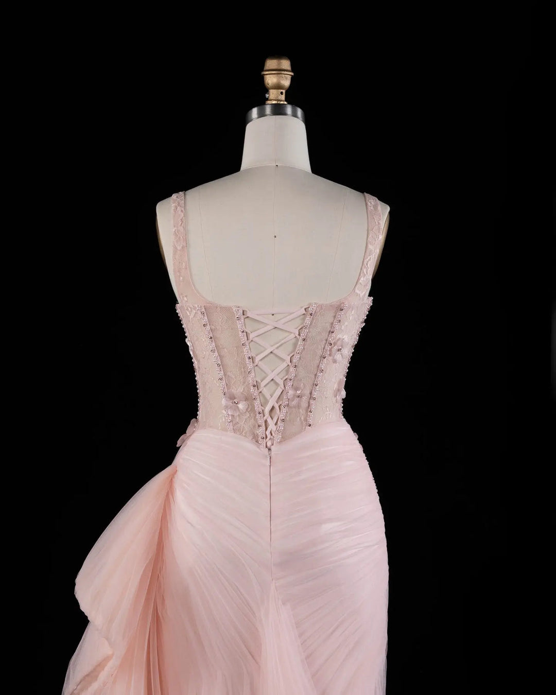 Dreamy Vow SS671 Pink floral beaded corset tulle evening gown lace up back