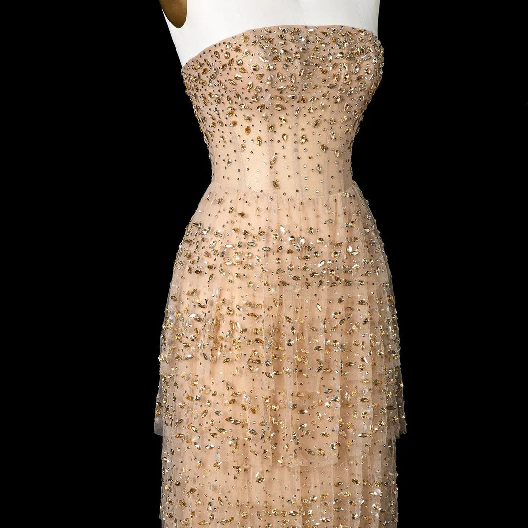 Dreamy Vow SS720 champagne crystal strapless sheath evening dress back bodice detail