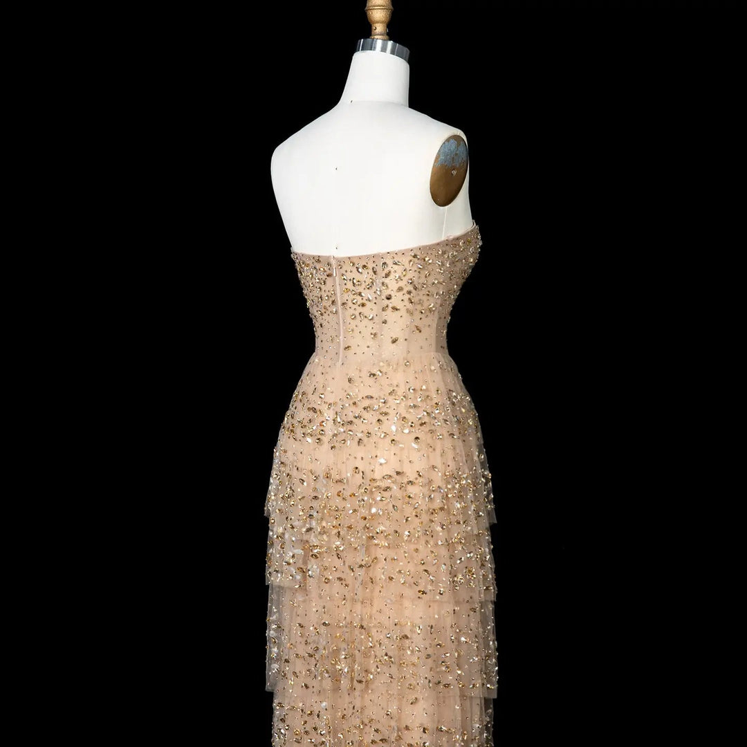 Dreamy Vow SS720 champagne crystal strapless sheath evening dress back view