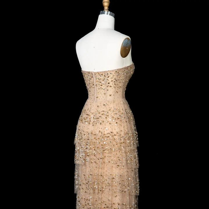 Dreamy Vow SS720 champagne crystal strapless sheath evening dress back view