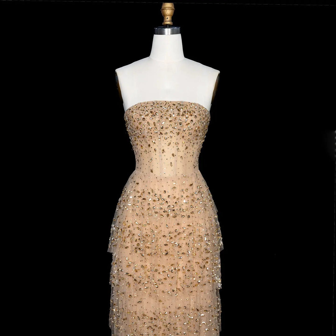 Dreamy Vow SS720 champagne crystal strapless sheath evening dress bodice detail