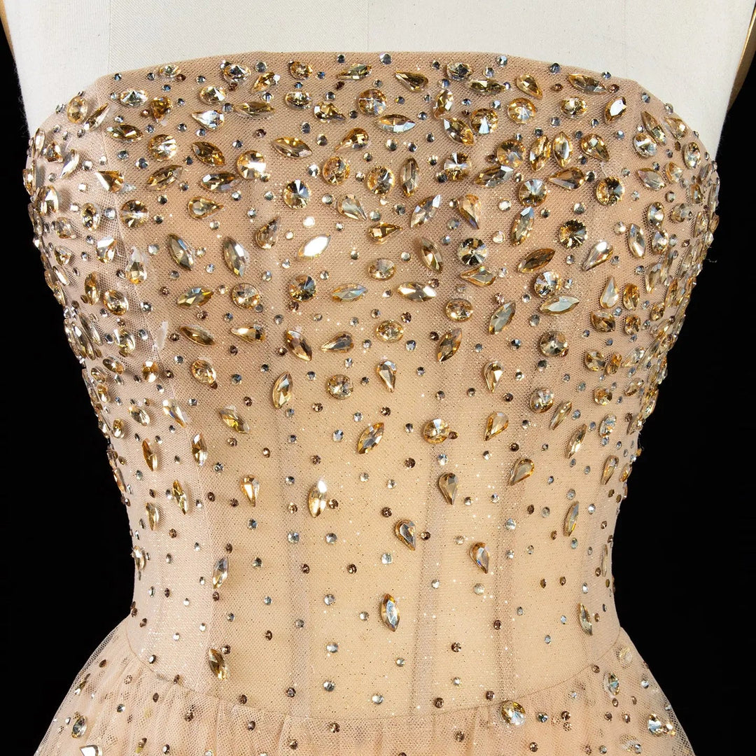 Dreamy Vow SS720 champagne crystal strapless sheath evening dress crystal beading detail