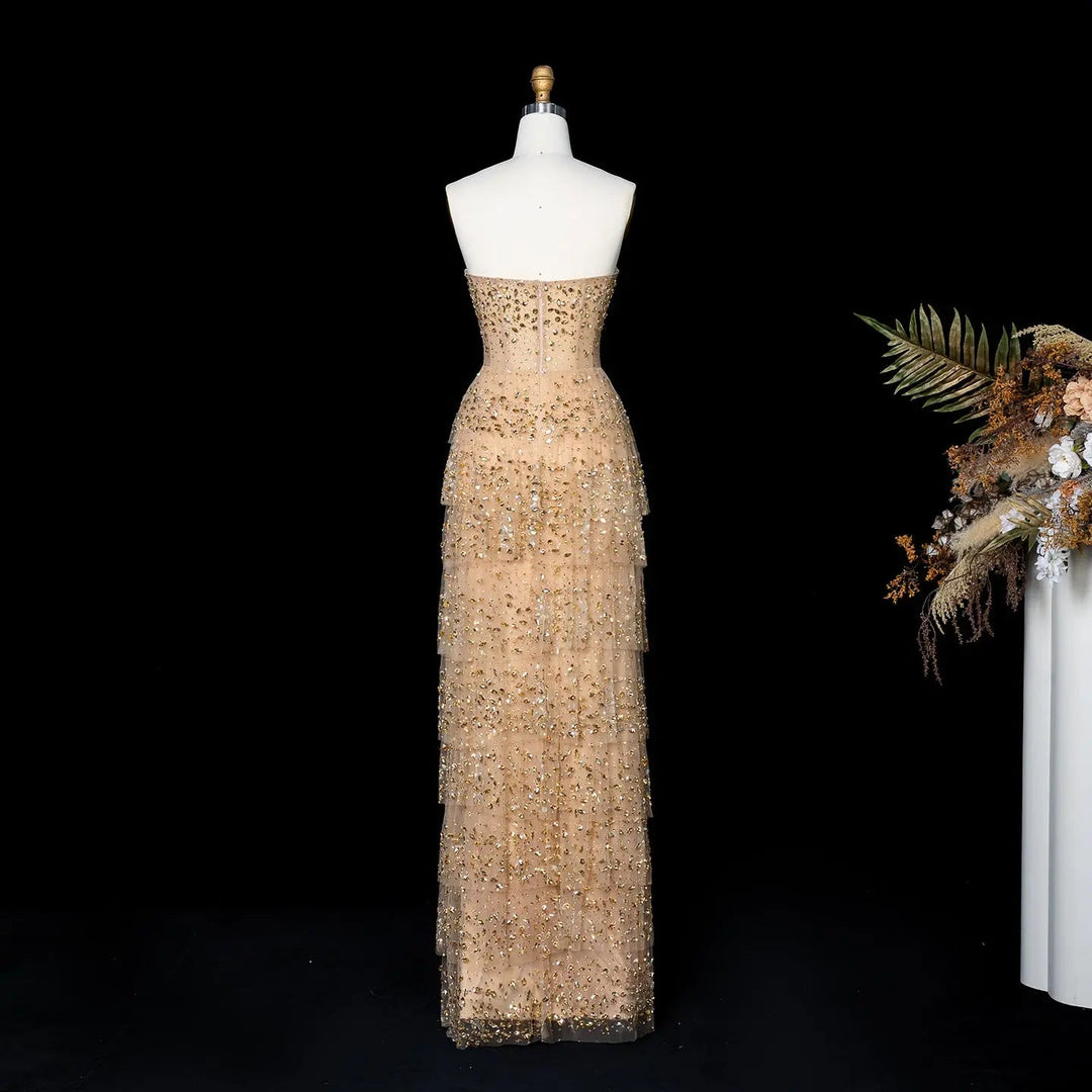 Dreamy Vow SS720 champagne crystal strapless sheath evening dress front full view