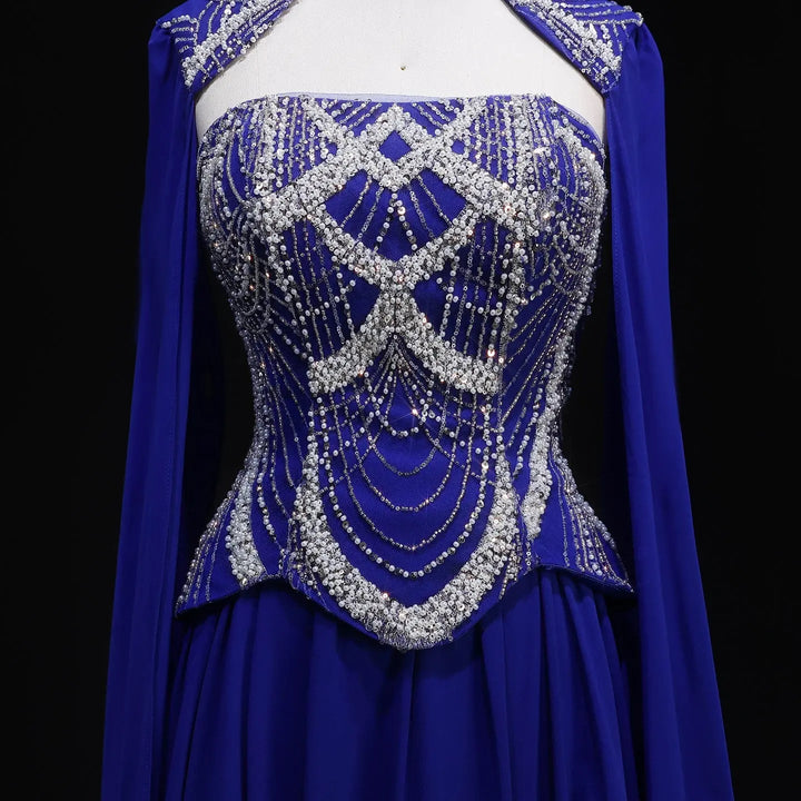 Dreamy Vow SS757 royal blue beaded bodice evening dress detail