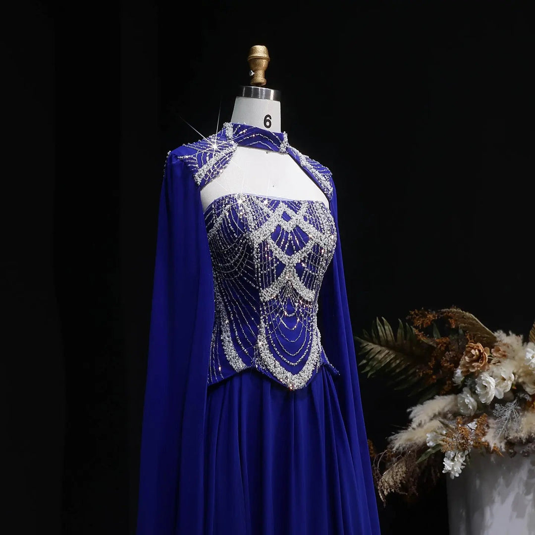 Dreamy Vow SS757 royal blue high neck beaded evening dress front angle