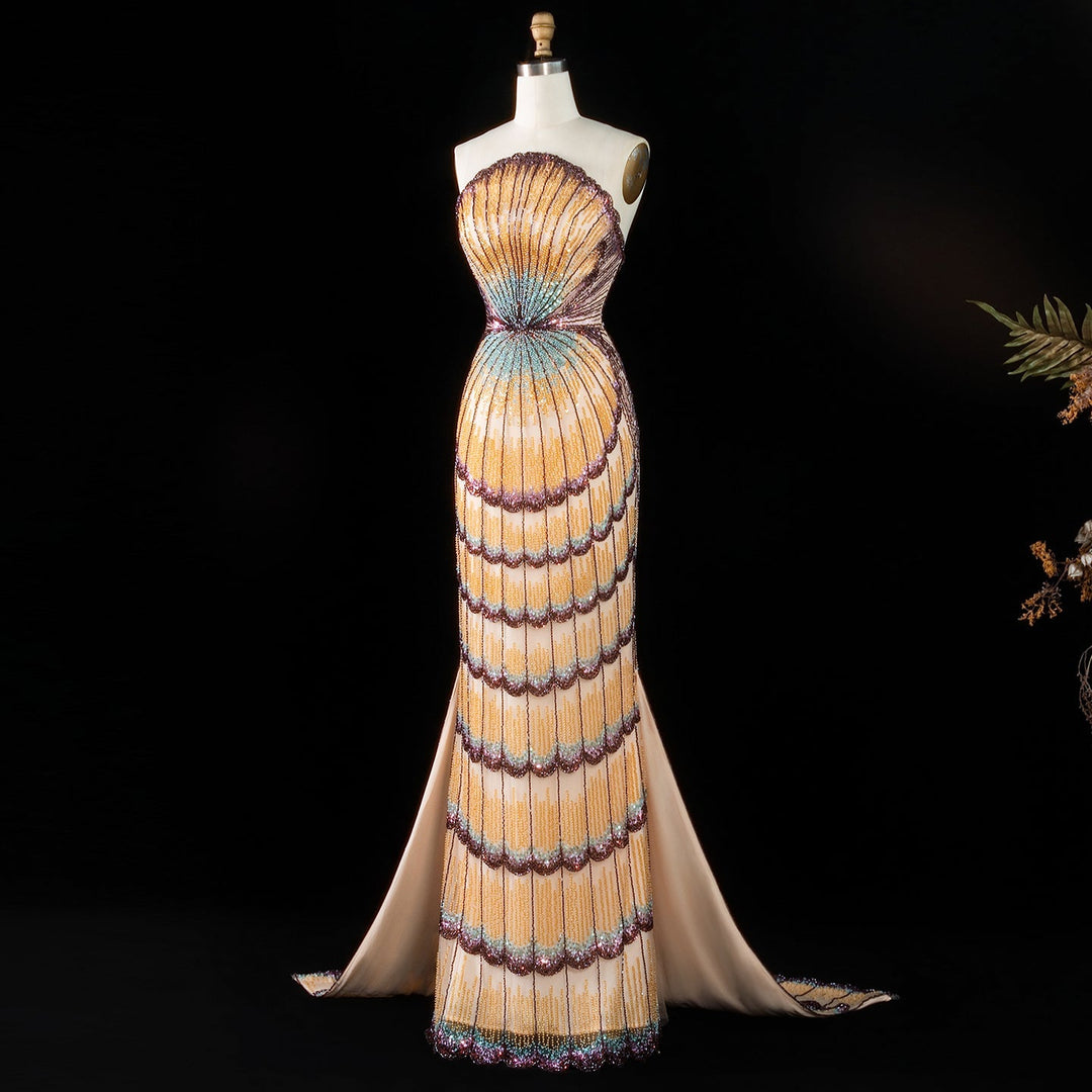 Glamorous Mixed Purple Beaded with Train Evening Dress SS656