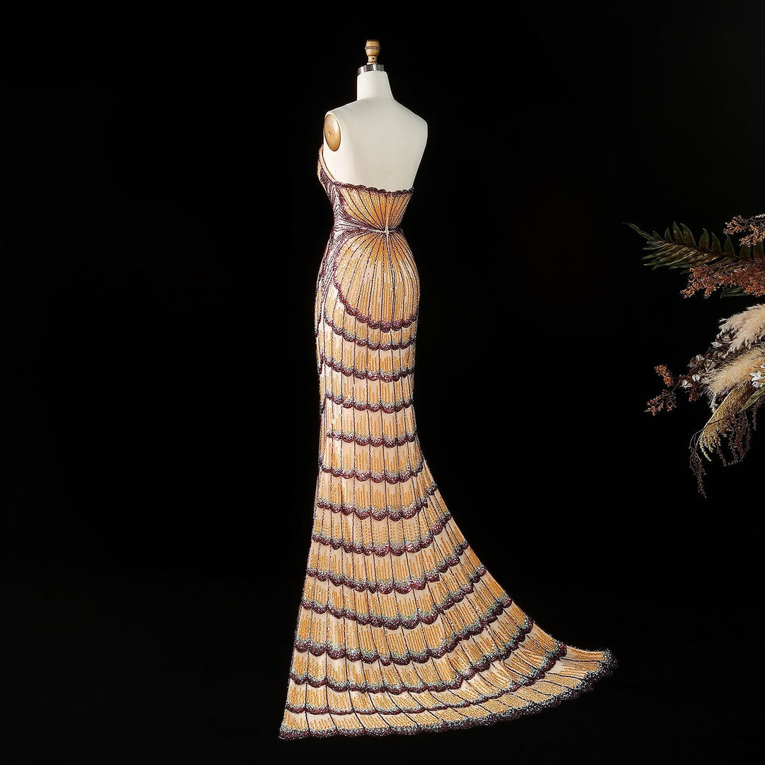 Glamorous Mixed Purple Beaded with Train Evening Dress SS656