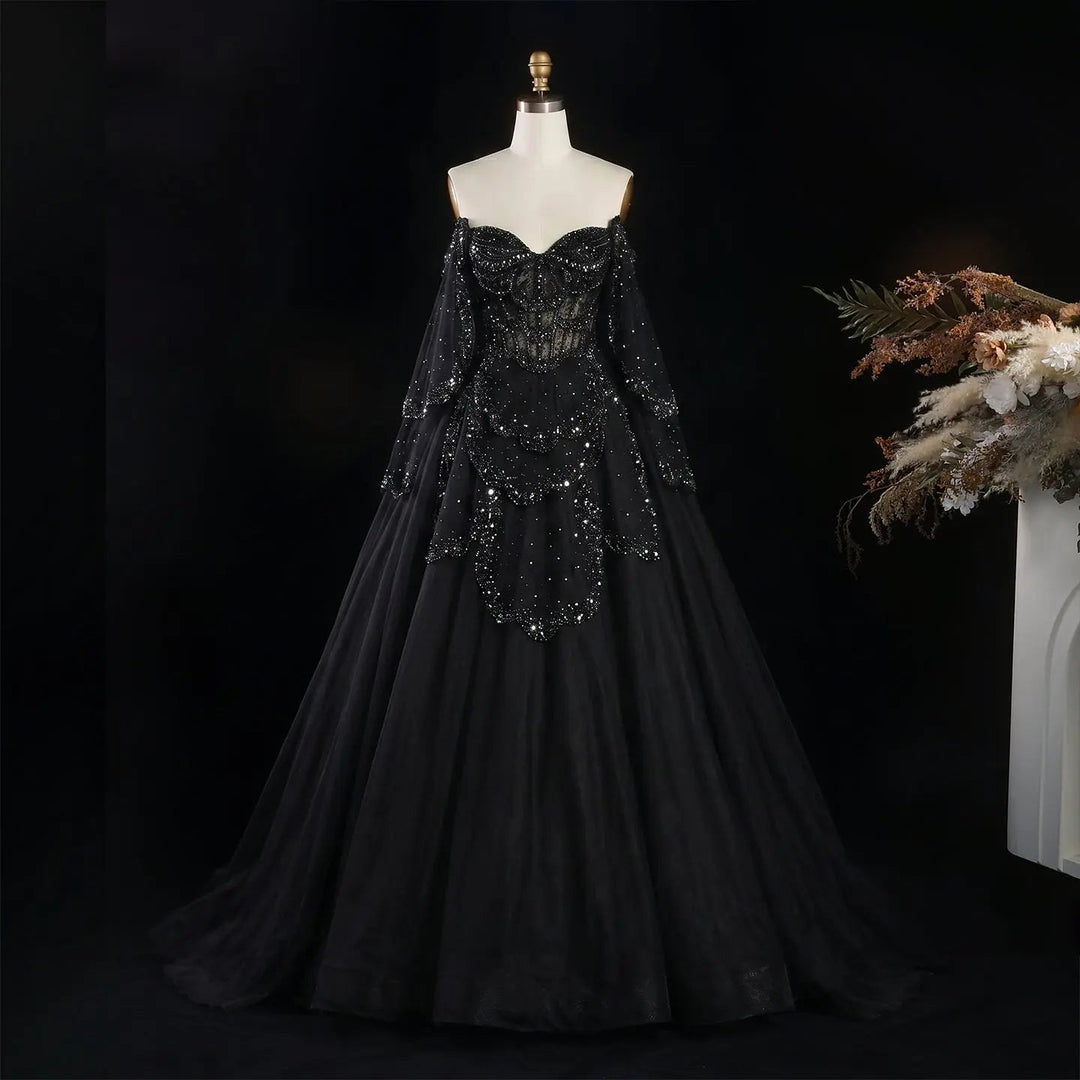 Elegant Off Shoulder Sage Green Evening Dress with Cape Sleeves SS215