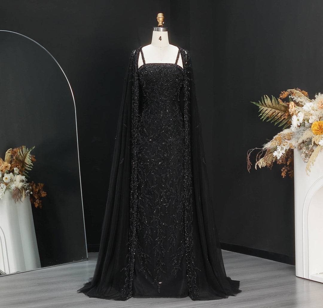 Luxury Beaded Evening Dress with Sheer Cape in Pink White SS393