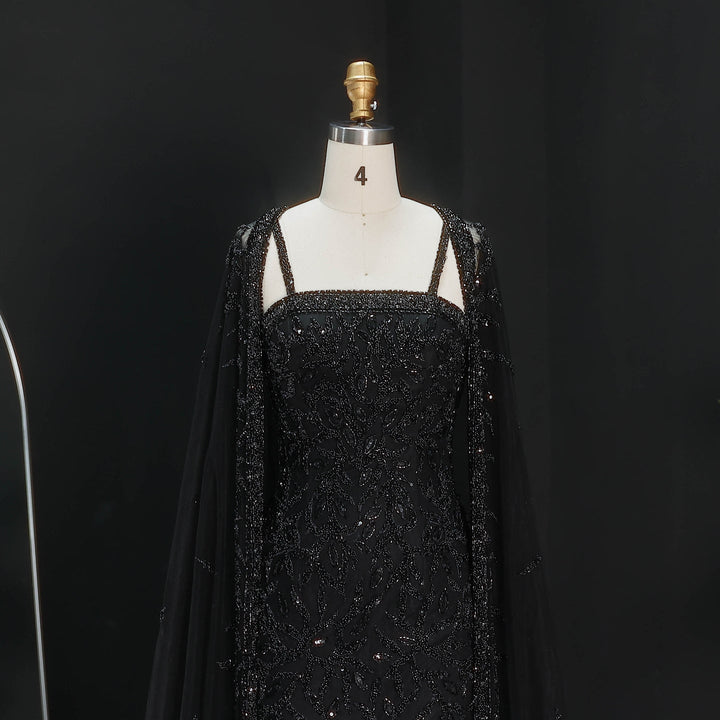 Luxury Beaded Evening Dress with Sheer Cape in Pink White SS393