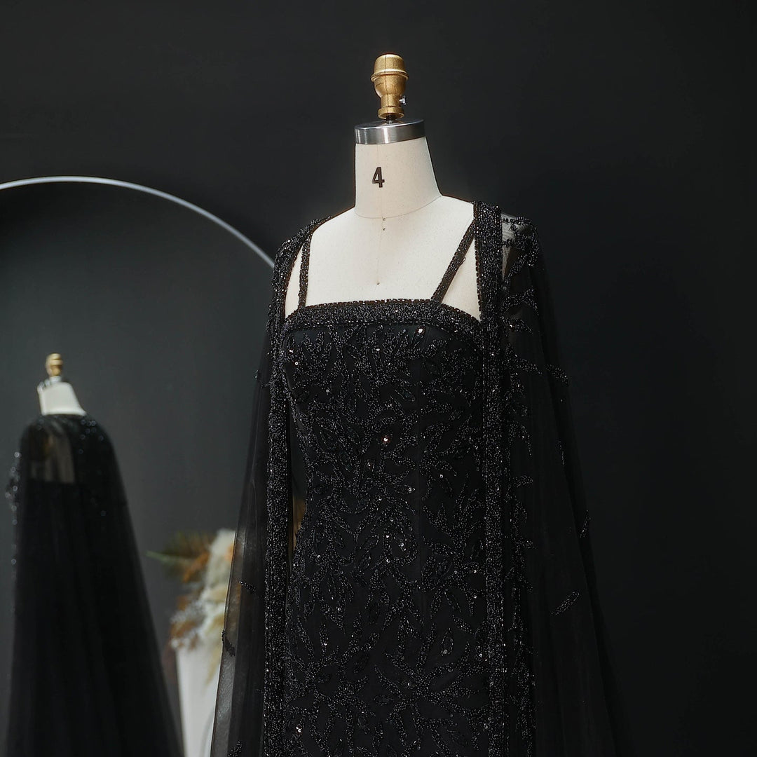 Luxury Beaded Evening Dress with Sheer Cape in Pink White SS393