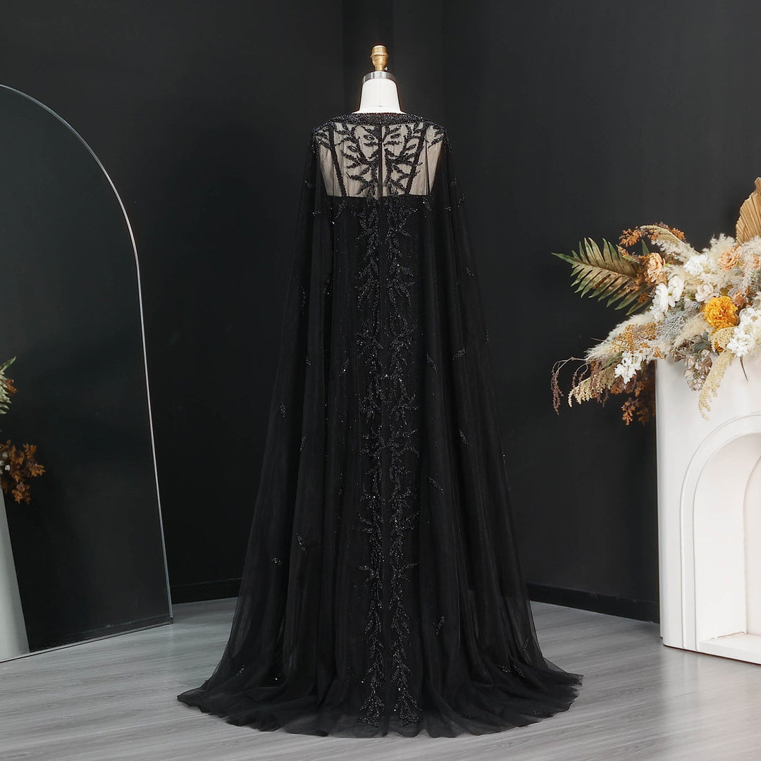 Luxury Beaded Evening Dress with Sheer Cape in Pink White SS393