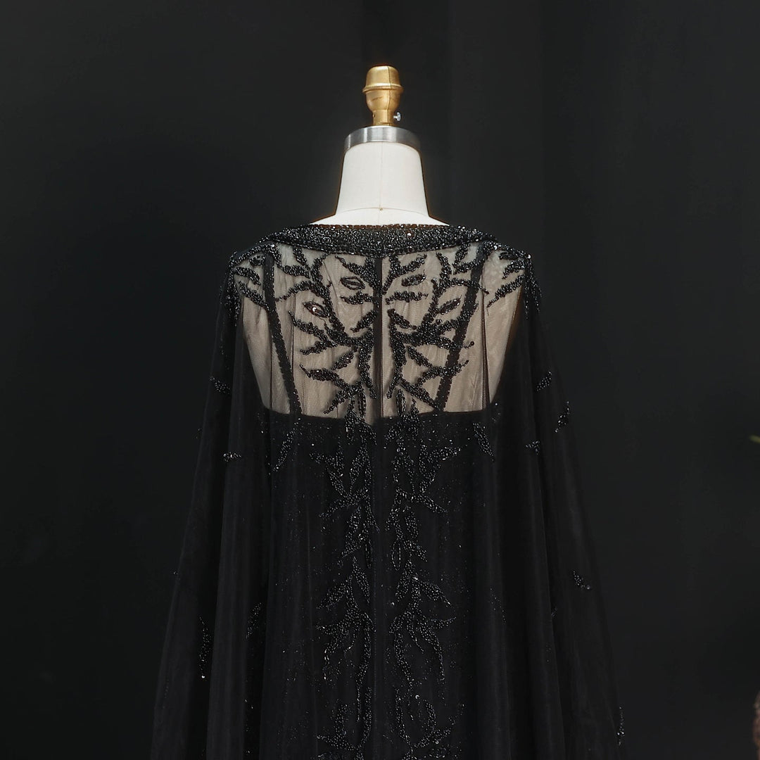 Luxury Beaded Evening Dress with Sheer Cape in Pink White SS393