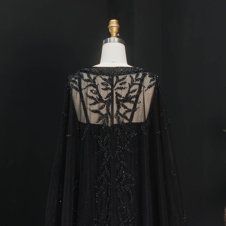 Luxury Beaded Evening Dress with Sheer Cape in Pink White SS393