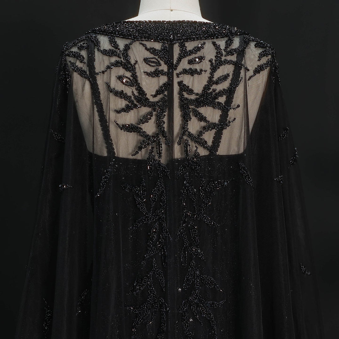 Luxury Beaded Evening Dress with Sheer Cape in Pink White SS393