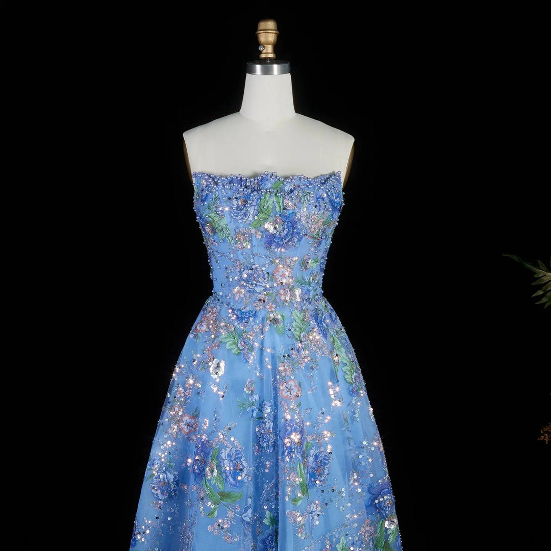Luxury Pink Floral Glitter Evening Dress with Sparkling Embellishments SS460