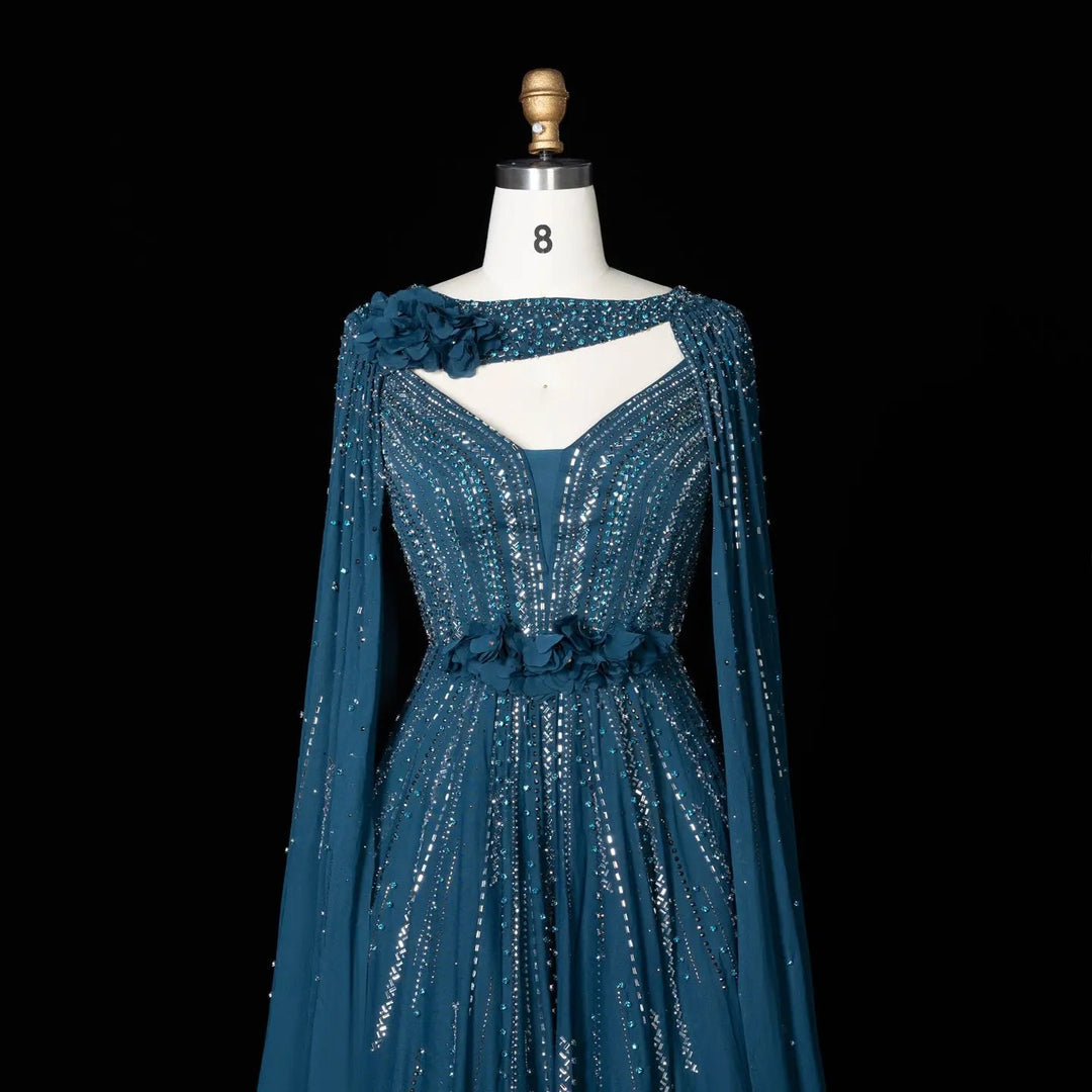 Beaded Cape Sleeve A-Line Prom Evening Dress SS052