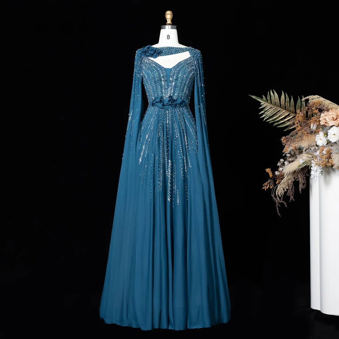 Beaded Cape Sleeve A-Line Prom Evening Dress SS052