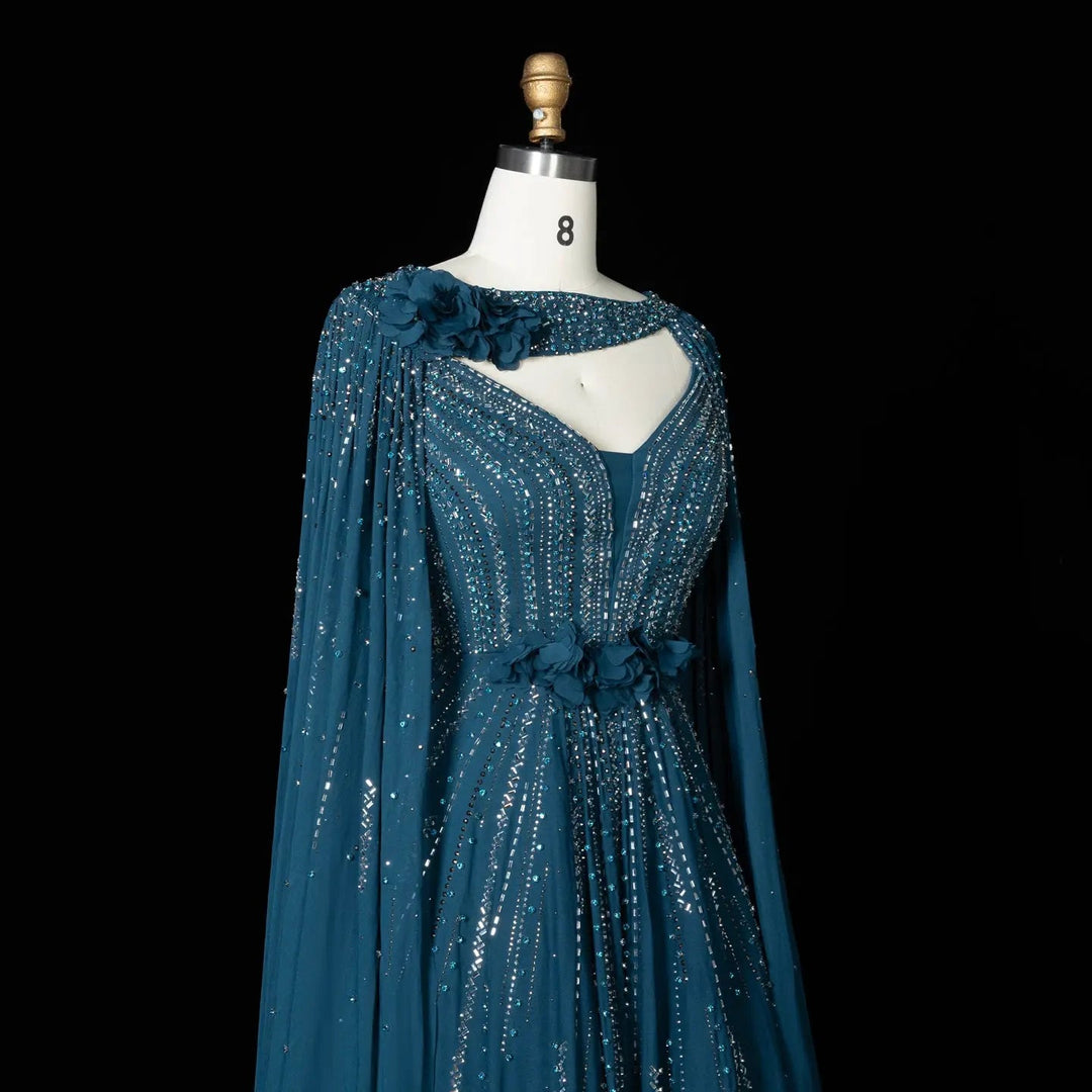 Beaded Cape Sleeve A-Line Prom Evening Dress SS052