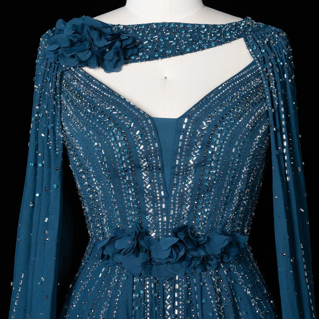 Beaded Cape Sleeve A-Line Prom Evening Dress SS052