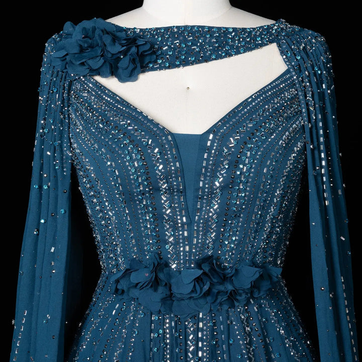 Beaded Cape Sleeve A-Line Prom Evening Dress SS052