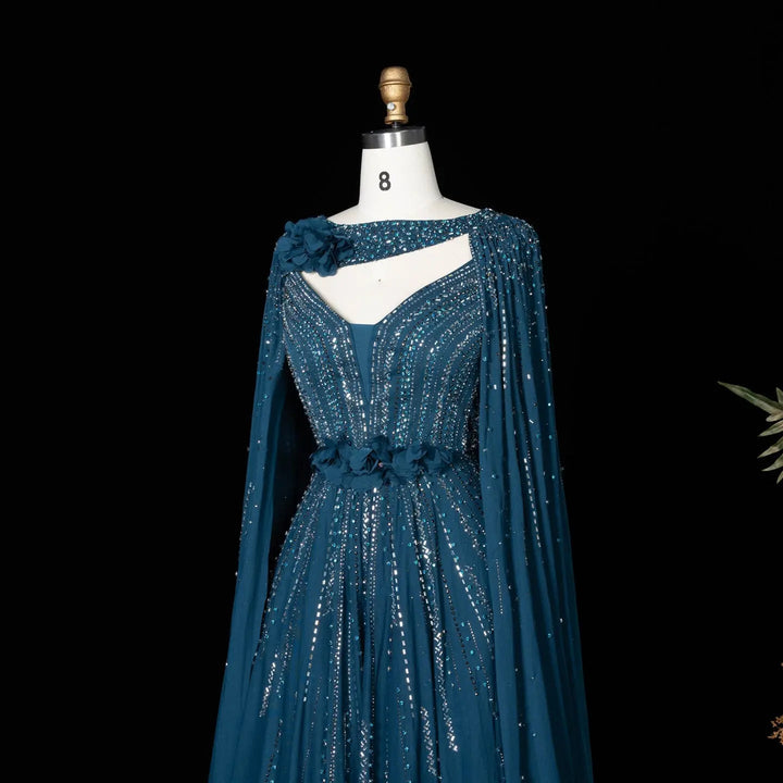 Beaded Cape Sleeve A-Line Prom Evening Dress SS052