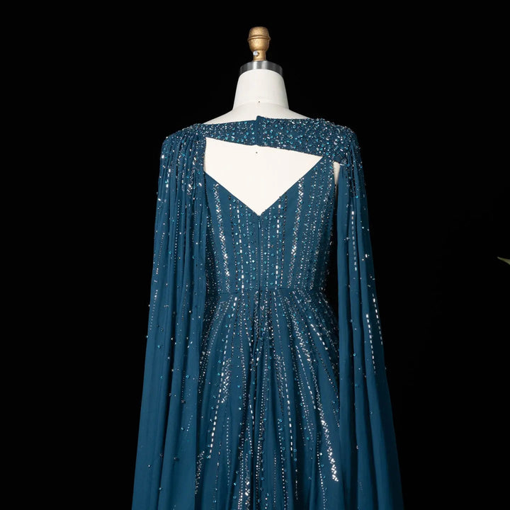 Beaded Cape Sleeve A-Line Prom Evening Dress SS052