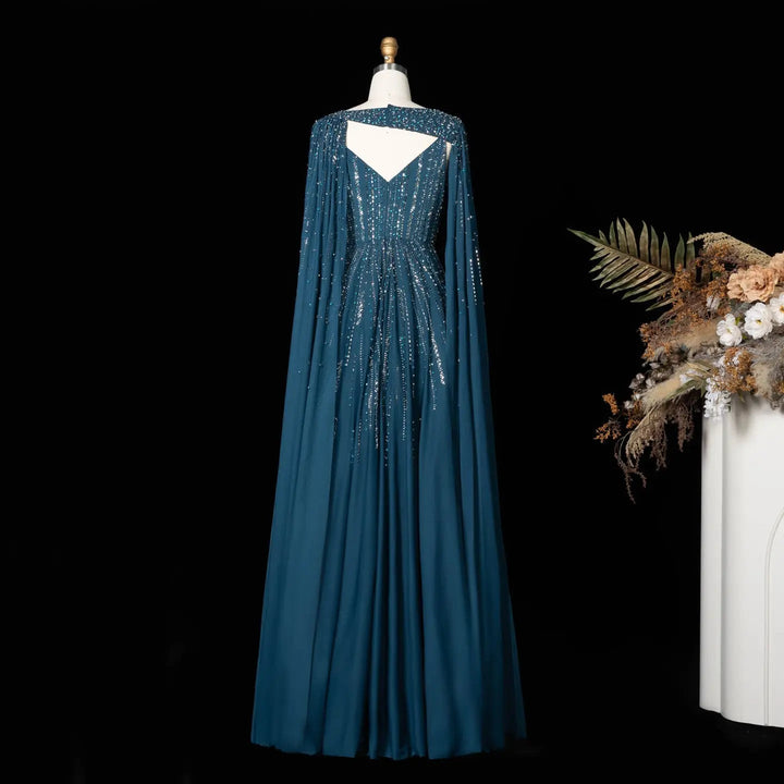 Beaded Cape Sleeve A-Line Prom Evening Dress SS052