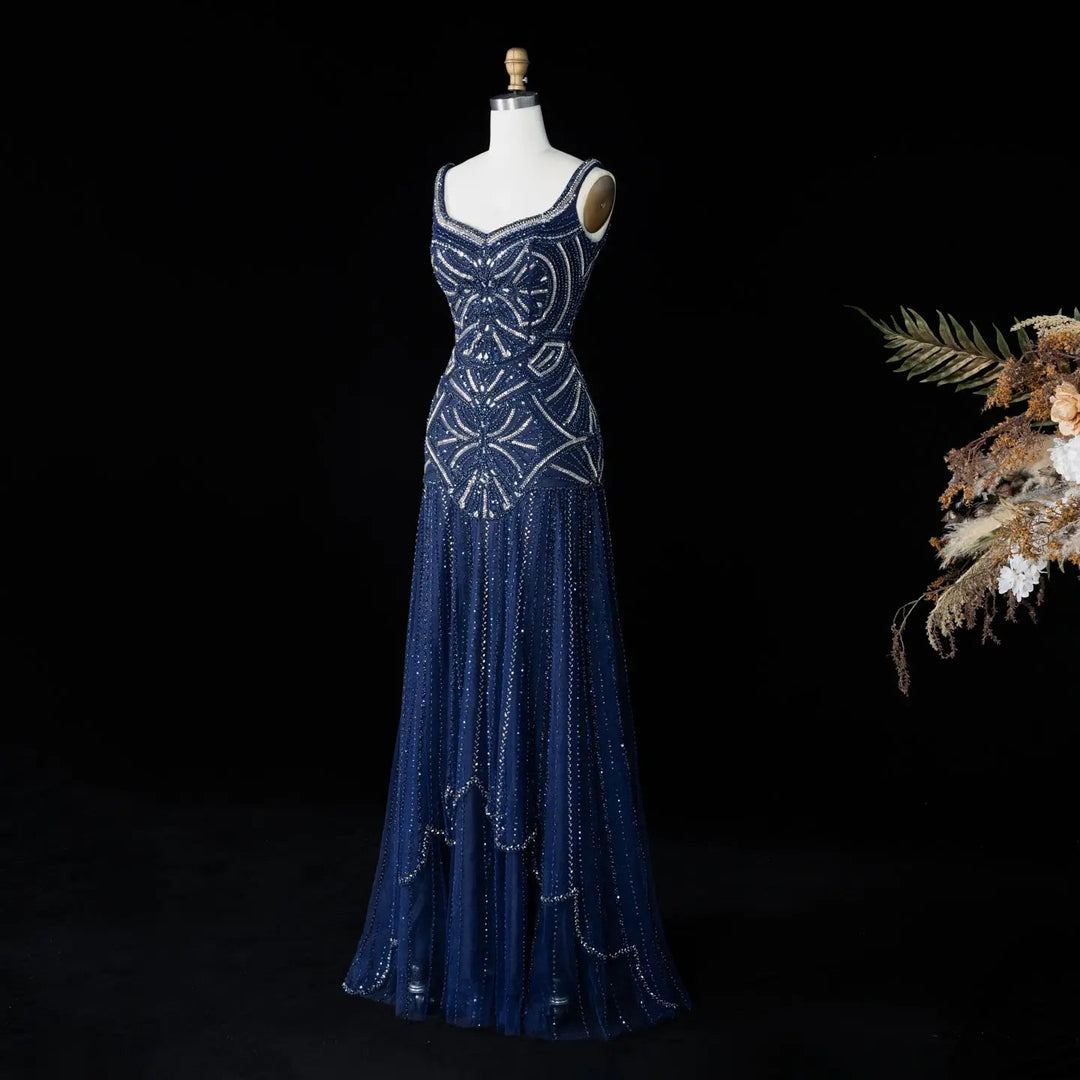 Luxury Champagne Beaded Ruffled Prom Dress SS552