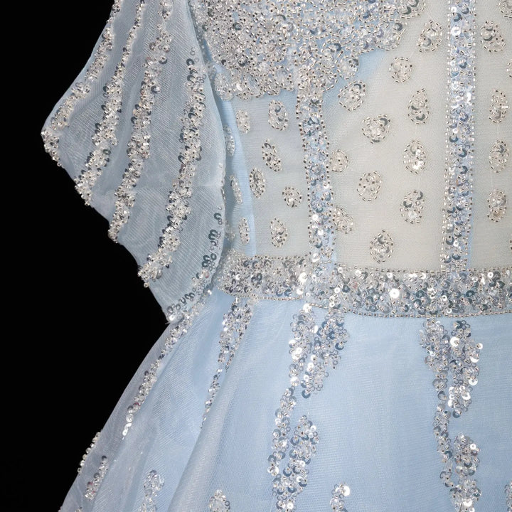 Glamorous Pink Strapless Sequin Layered Tulle Evening Dress SS612
