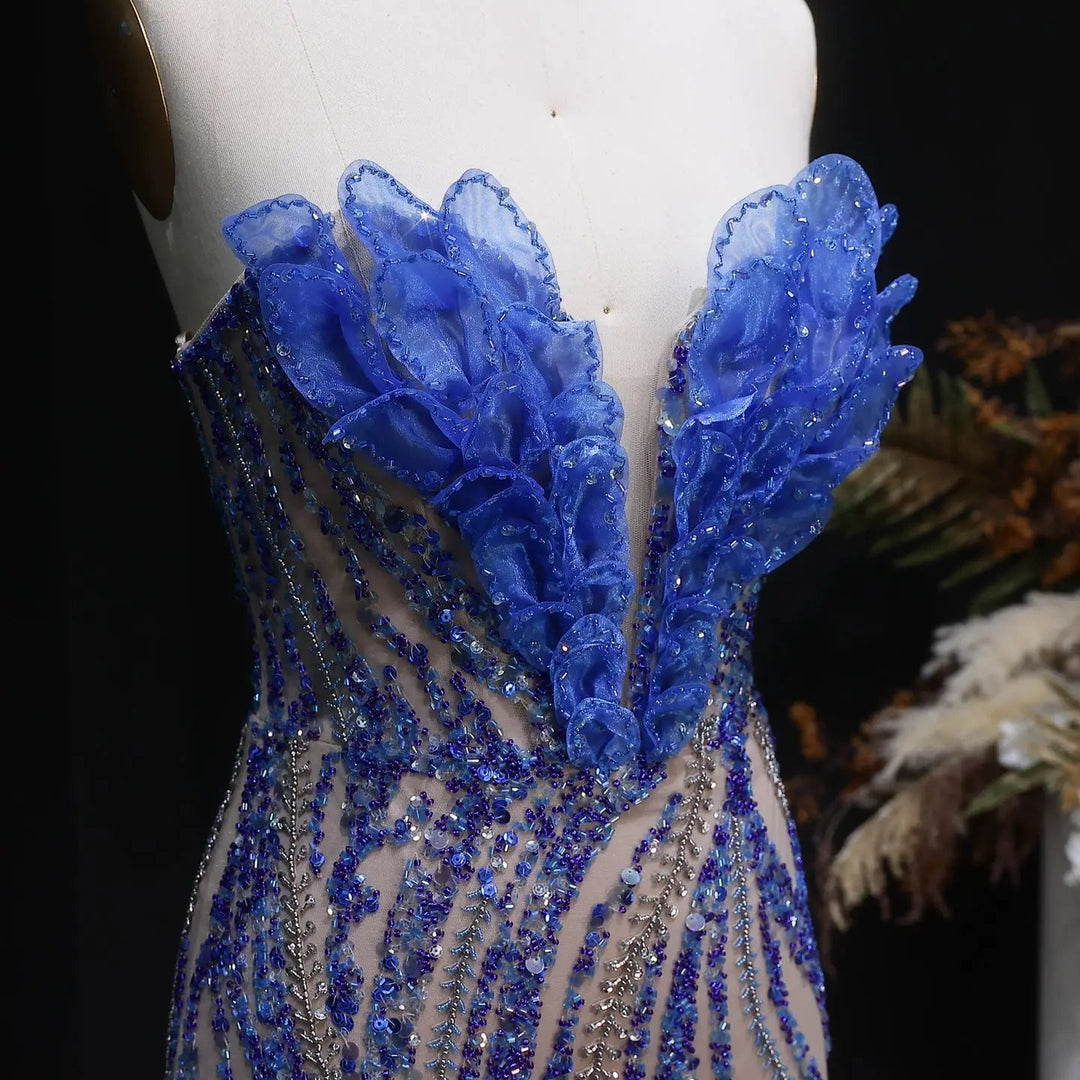 Luxury Blue Evening Dress with embellishments and slit SS133