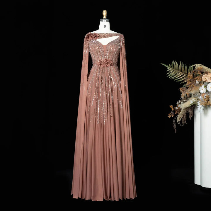 Beaded Cape Sleeve A-Line Prom Evening Dress SS052