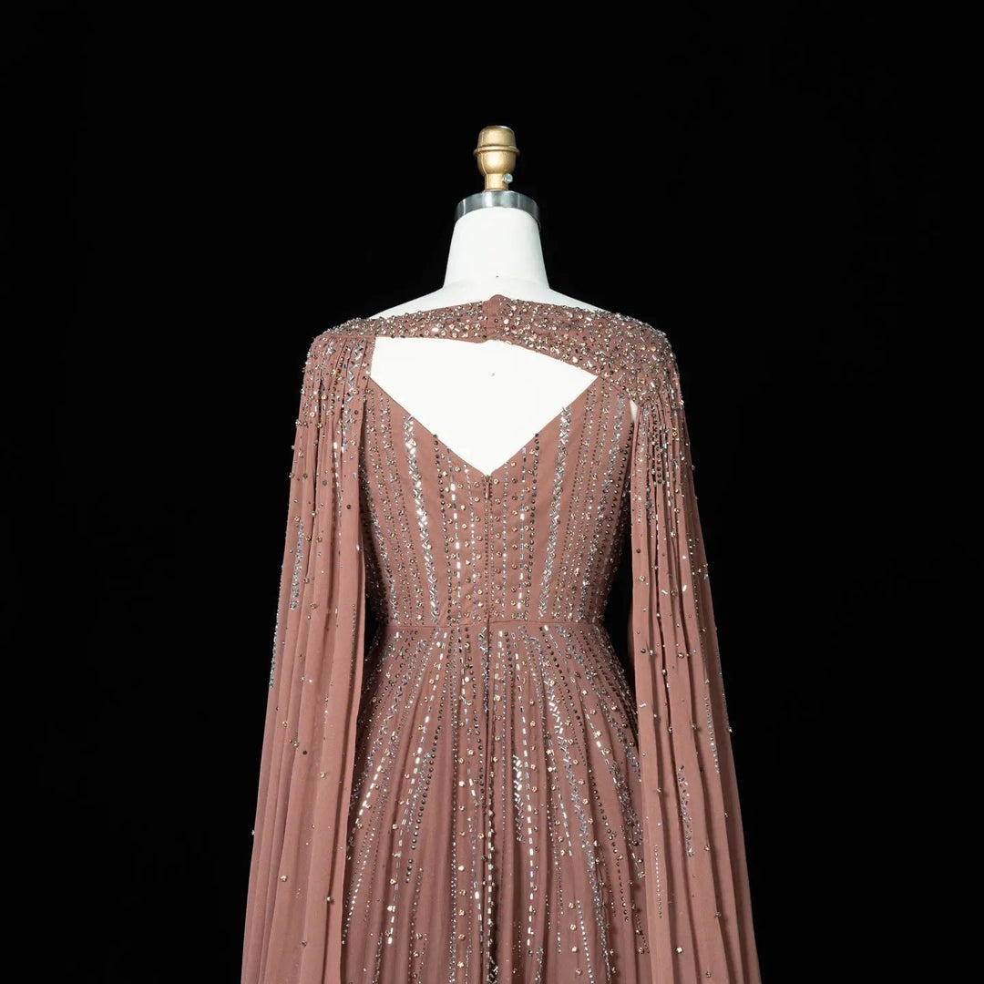 Beaded Cape Sleeve A-Line Prom Evening Dress SS052