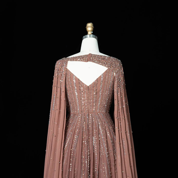 Beaded Cape Sleeve A-Line Prom Evening Dress SS052