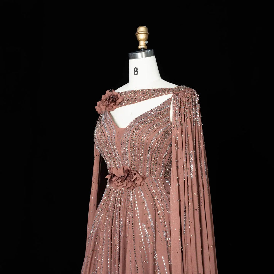 Beaded Cape Sleeve A-Line Prom Evening Dress SS052