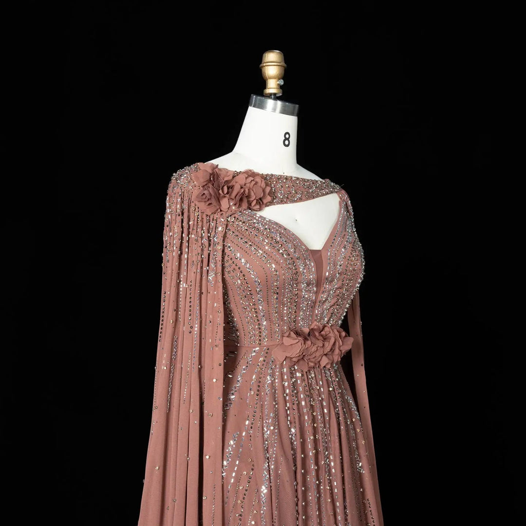Beaded Cape Sleeve A-Line Prom Evening Dress SS052