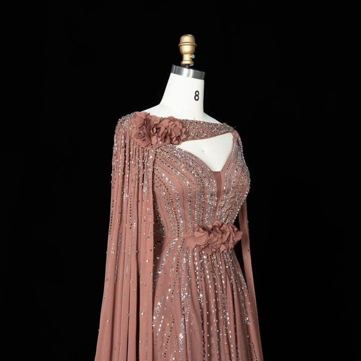 Beaded Cape Sleeve A-Line Prom Evening Dress SS052