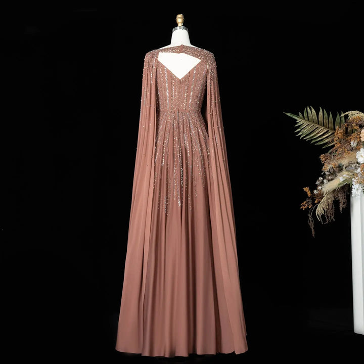 Beaded Cape Sleeve A-Line Prom Evening Dress SS052