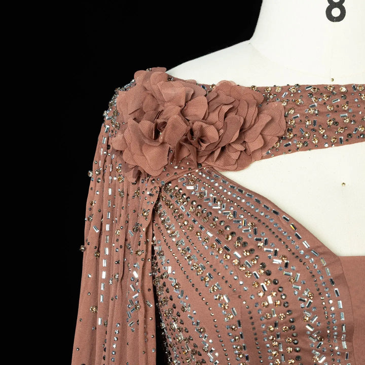 Beaded Cape Sleeve A-Line Prom Evening Dress SS052