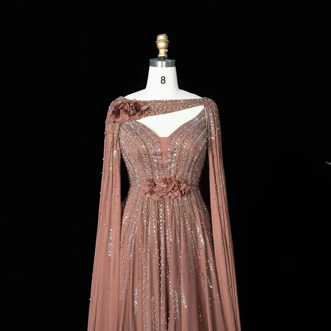 Beaded Cape Sleeve A-Line Prom Evening Dress SS052