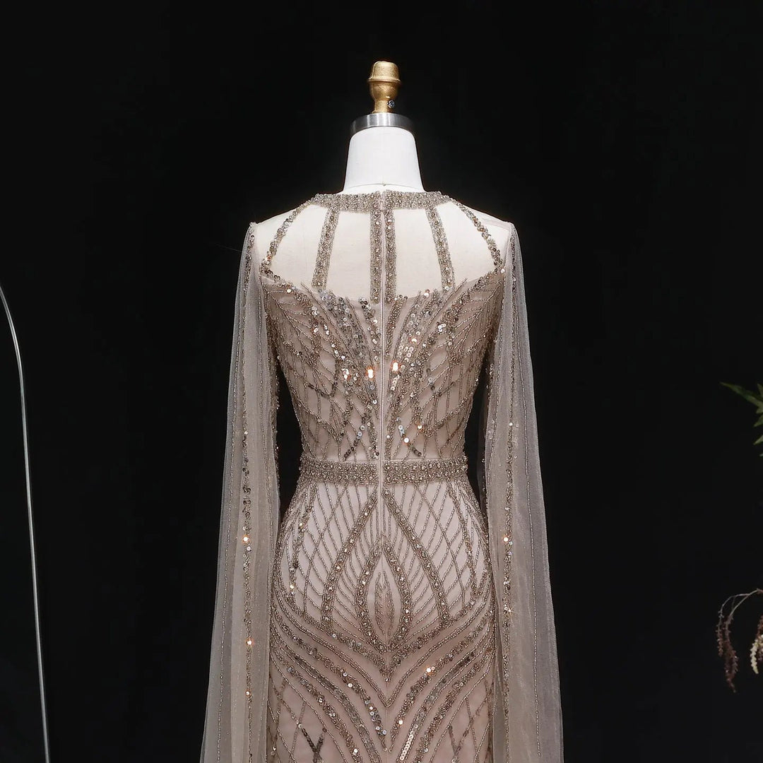 Elegant Pink Evening Gown Beads with sheer cape sleeves SS126