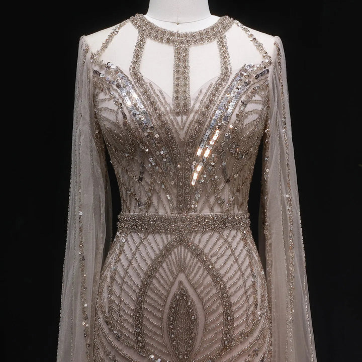 Elegant Pink Evening Gown Beads with sheer cape sleeves SS126