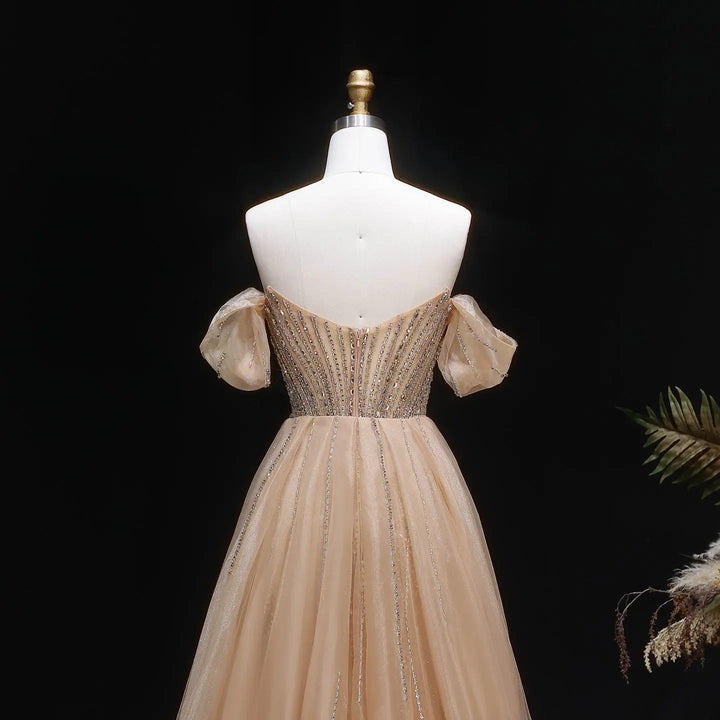 Luxury Pink Crystal Off-Shoulder Evening Dress With Overskirt SS120