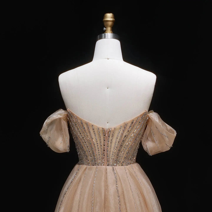 Luxury Pink Crystal Off-Shoulder Evening Dress With Overskirt SS120