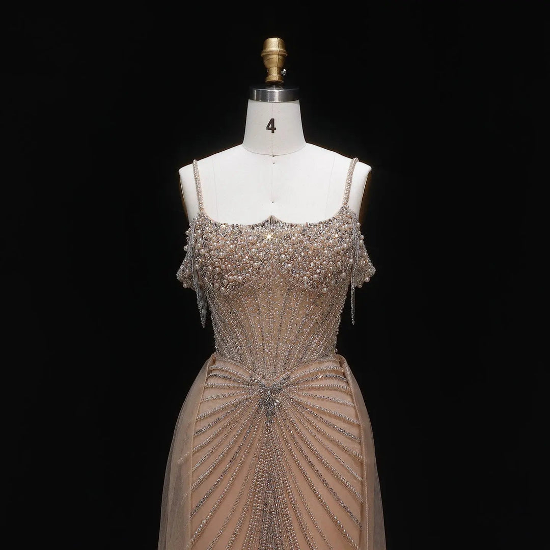 Sparkly Sage Green Evening Dress with Crystal Corset Overskirt SS121